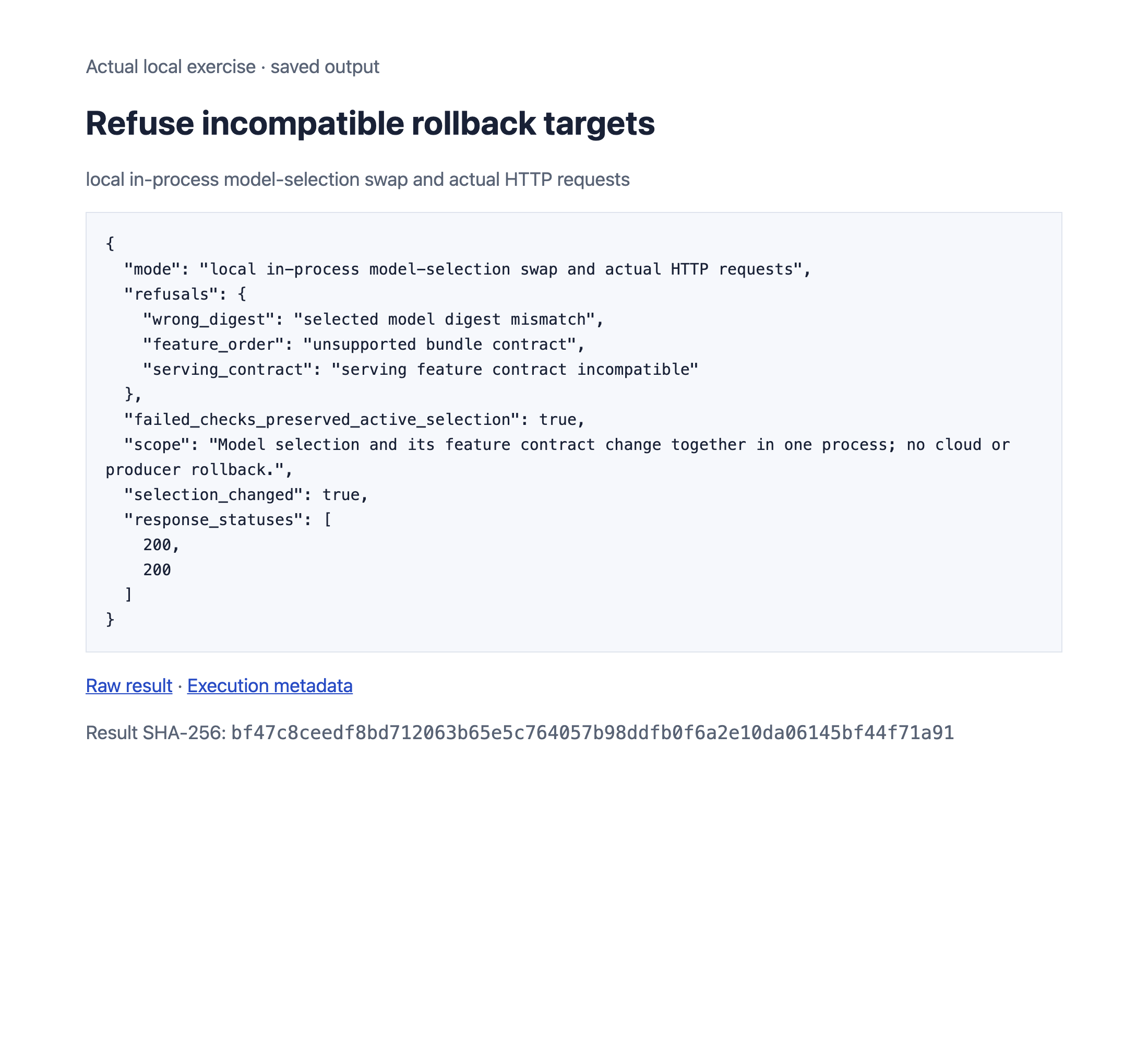 Actual local rollback exercise report, retaining the observed outcomes and failure cases.